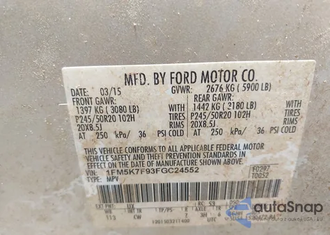 2015 Ford Explorer Limited from USA, damaged, VIN 1FM5K7F93FGC24552